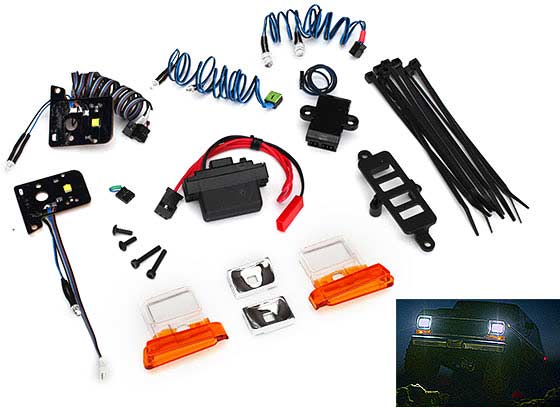 LED light set, complete with power supply (contains headlights, tail lights, side marker lights, & distribution block) (fits #8010 body)
